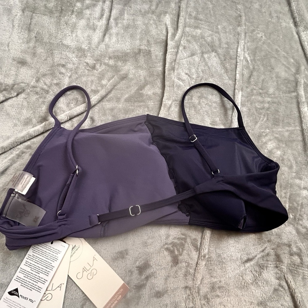Calia XXL Looped Front Bikini Top Storm HazeL NWT Via Reg $58 Removable Cups